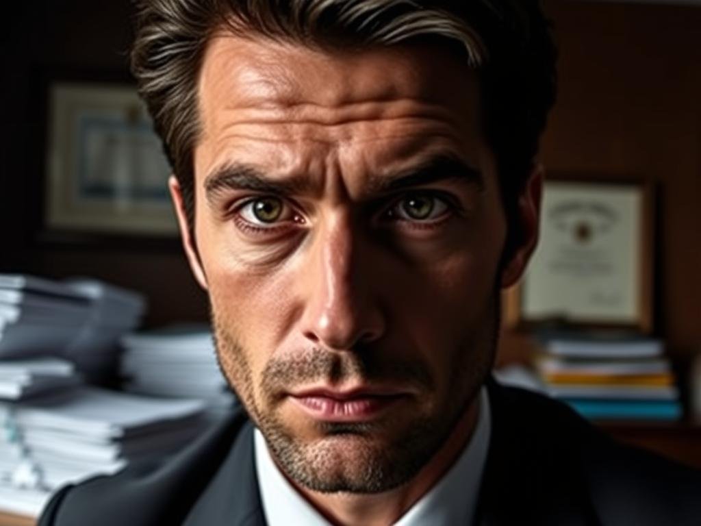 A close-up portrait of Justin Baldoni, his brow furrowed in deep contemplation, his expression conveying a mix of determination and unease. Behind him, a backdrop of a legal office, with stacks of files, a laptop, and a framed certificate on the wall. Soft, directional lighting casts subtle shadows, accentuating Baldoni's features and the gravity of the situation. The composition is balanced, drawing the viewer's eye to Baldoni's face, the focal point of the image, while the surrounding details suggest the legal complexities he is navigating. A close-up portrait of Justin Baldoni, his brow furrowed in deep contemplation, his expression conveying a mix of determination and unease. Behind him, a backdrop of a legal office, with stacks of files, a laptop, and a framed certificate on the wall. Soft, directional lighting casts subtle shadows, accentuating Baldoni's features and the gravity of the situation. The composition is balanced, drawing the viewer's eye to Baldoni's face, the focal point of the image, while the surrounding details suggest the legal complexities he is navigating.