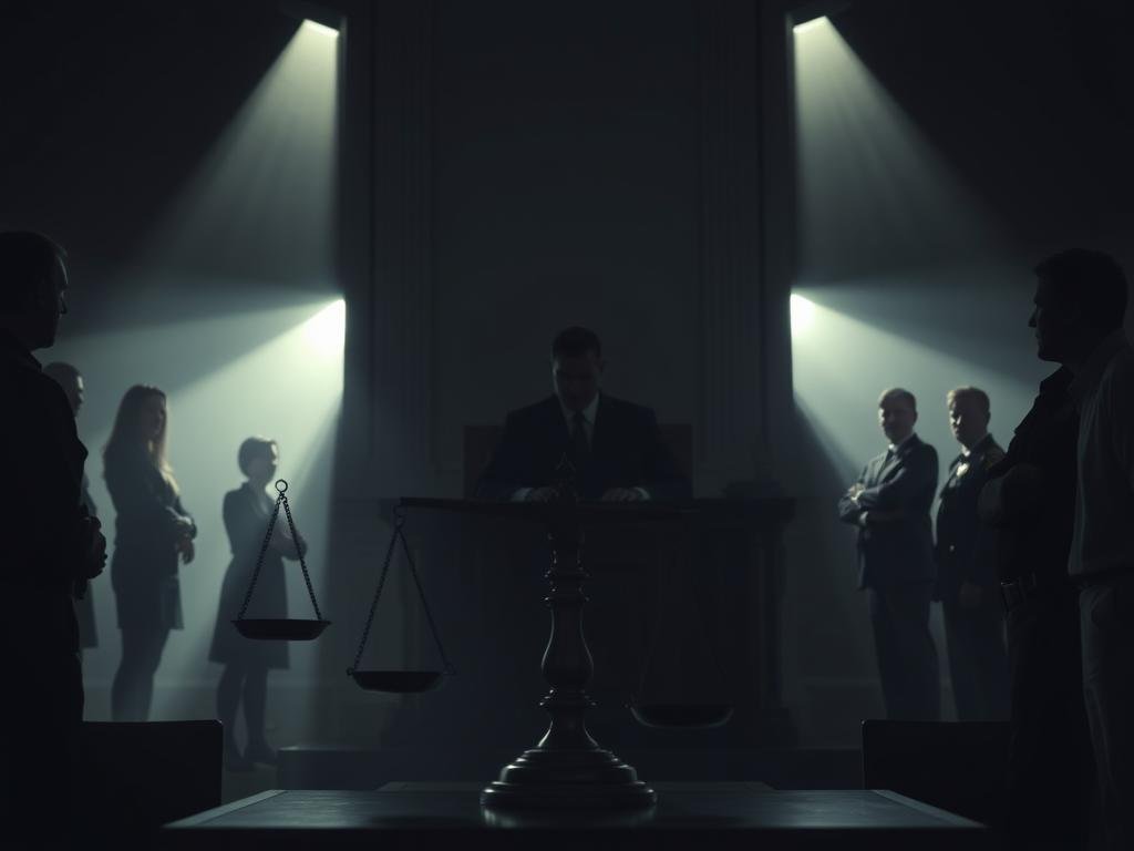 A dimly lit courtroom scene, the scales of justice balanced precariously, with the silhouettes of victims and public safety officials standing on either side, engaged in a tense debate. Soft shadows cast across the room, creating an atmosphere of gravity and unease. The judge, seated at the center, appears contemplative, their features obscured, as they weigh the complex considerations at hand. The composition is framed with a sense of dramatic tension, highlighting the delicate balance between victims' rights and public safety in the context of contact restrictions. A dimly lit courtroom scene, the scales of justice balanced precariously, with the silhouettes of victims and public safety officials standing on either side, engaged in a tense debate. Soft shadows cast across the room, creating an atmosphere of gravity and unease. The judge, seated at the center, appears contemplative, their features obscured, as they weigh the complex considerations at hand. The composition is framed with a sense of dramatic tension, highlighting the delicate balance between victims' rights and public safety in the context of contact restrictions.